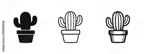 Cactus Plant Icons Set - Modern Desert Houseplant Graphic Elements