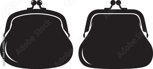 Silhouette illustration of old fashioned coin purse set