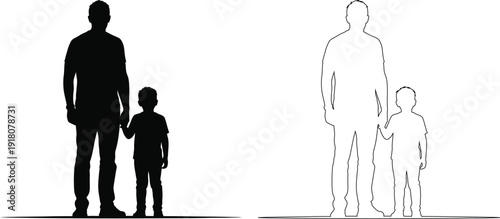 Illustration of two families with different heights and postures standing side by side