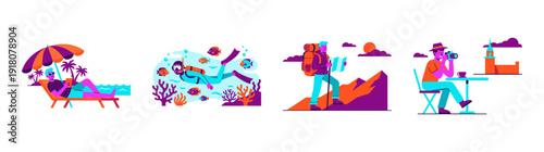 Flat Vector Travel Activities and Vacation Lifestyle Graphic Set for Tourism Marketing