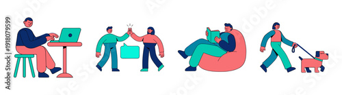 Flat Vector Lifestyle Characters Illustration Asset Sheet for Work Life Balance and Daily Routine Theme