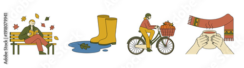 Flat Vector Autumn Seasonal Activities Graphic Set for Hygge Lifestyle Branding