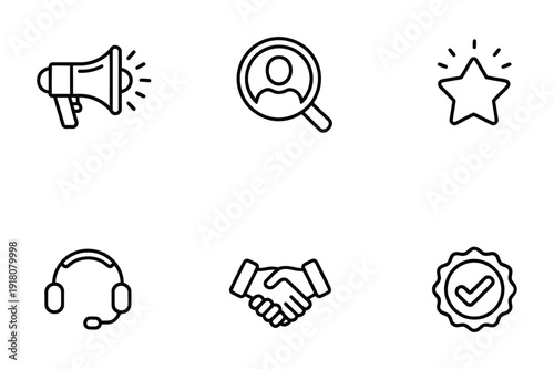 Line icons for customer service, sales, and achievements