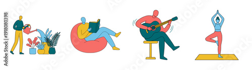 Minimalist Flat Vector Hobbyists and Wellness Enthusiasts Element Kit for Lifestyle and Mental Health Design