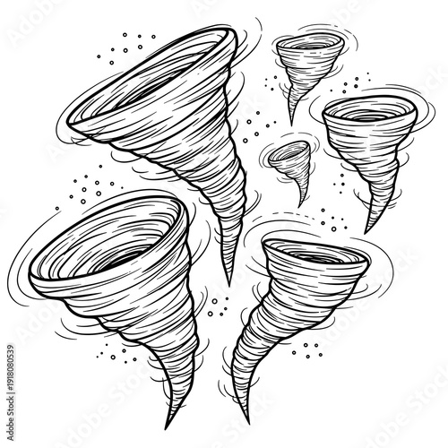 Vintage style sketch of powerful tornadoes