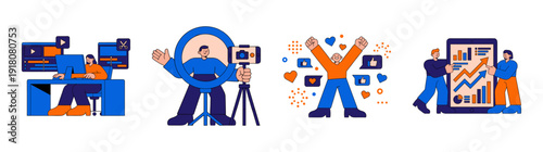 Flat Vector Content Creator Lifestyle Illustration Asset Sheet for Social Media Influencer Marketing