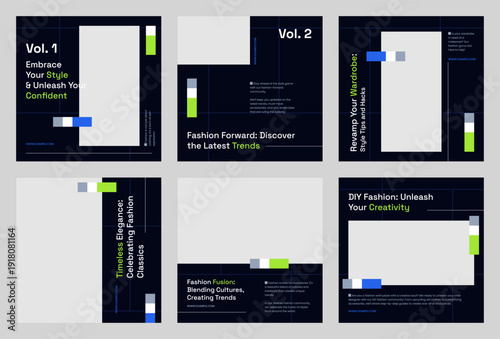 Luxury Men Fashion Instagram Post Template Set with Elegant Dark Blue and Neon Accents