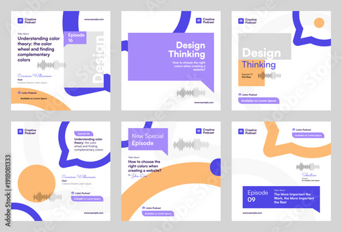 Creative Podcast Interview and Design Thinking Episode Announcement Instagram Post Template