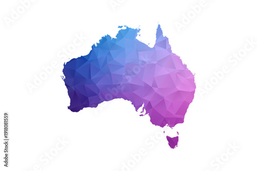 Australia Map - Polygon Style Vector Illustration in Blue and Purple Gradient, Low Poly Geometric Design, Isolated on White Background, Ideal for Infographics and Learning Materials.