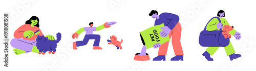 Flat Vector Pet Care Activities Graphic Set for Veterinary Services and Domestic Animal Welfare