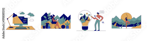 Flat Vector Creative Professional Life Graphic Set for Modern Workplace Wellness and Productivity