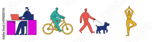 Flat Vector Lifestyle Character Element Kit for Work Life Balance and Wellness Concept