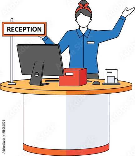 Reception Desk with Female Receptionist Illustration