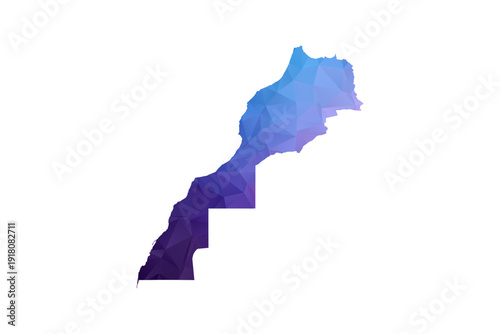Morocco Map - Polygon Style Vector Illustration in Blue and Purple Gradient, Low Poly Geometric Design, Isolated on White Background, Ideal for Infographics and Learning Materials.