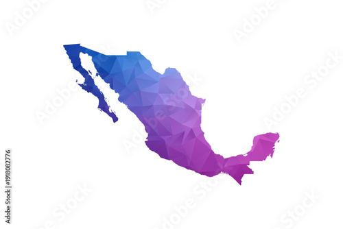 Mexico Map - Polygon Style Vector Illustration in Blue and Purple Gradient, Low Poly Geometric Design, Isolated on White Background, Ideal for Infographics and Learning Materials.