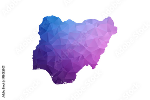 Nigeria Map - Polygon Style Vector Illustration in Blue and Purple Gradient, Low Poly Geometric Design, Isolated on White Background, Ideal for Infographics and Learning Materials.