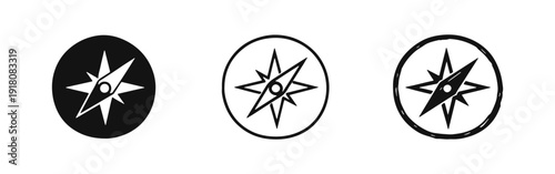 Set of compass rose icons in different styles, representing navigation, direction, and exploration.