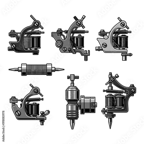 Collection of different industrial and tattoo icons