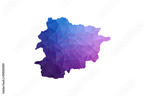 Andorra Map - Polygon Style Vector Illustration in Blue and Purple Gradient, Low Poly Geometric Design, Isolated on White Background, Ideal for Infographics and Learning Materials.