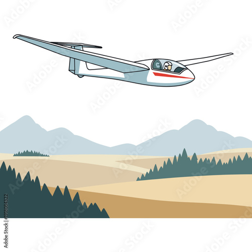 Pixel Art Glider Plane Flying Over Scenic Landscape With Mountains And Trees