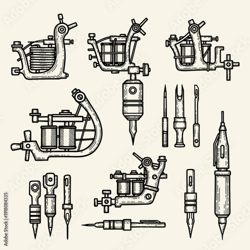 Set of classic outline tattoo machine designs