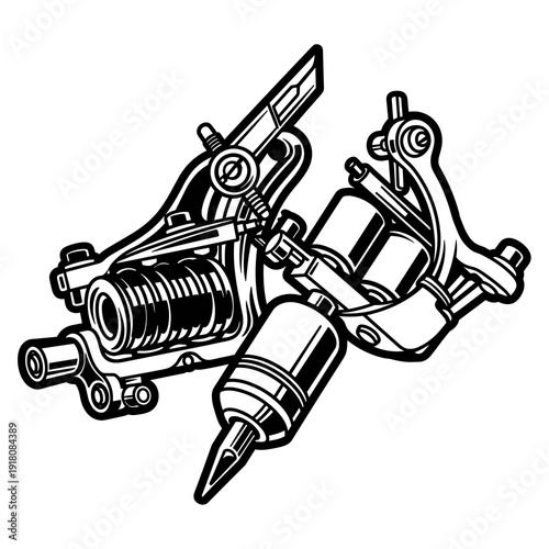 Highly detailed black and white tattoo machine art