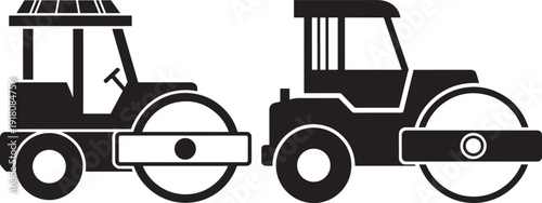 Road roller machine Silhouette vehicle construction