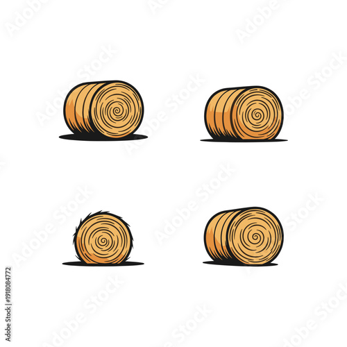 Four Pixel Art Hay Bales Various Angles Warm Tones Isolated White Background