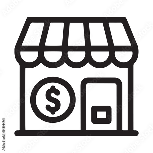 Islamic microfinance store icon with dollar coin symbol for business and retail shop storefront vector.