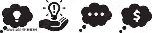 Thinking icon set showing idea, question and problem solving concept symbols