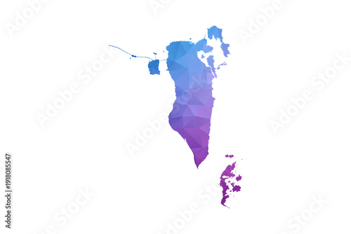 Bahrain Map - Polygon Style Vector Illustration in Blue and Purple Gradient, Low Poly Geometric Design, Isolated on White Background, Ideal for Infographics and Learning Materials.