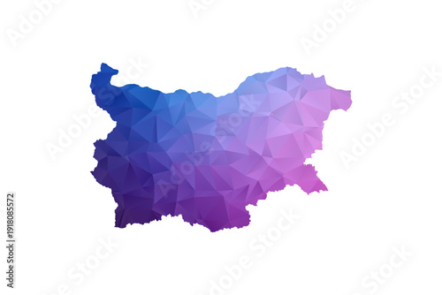 Bulgaria Map - Polygon Style Vector Illustration in Blue and Purple Gradient, Low Poly Geometric Design, Isolated on White Background, Ideal for Infographics and Learning Materials.