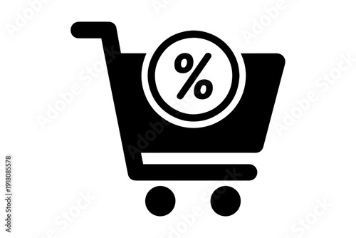 shopping cart icon with percentage symbol representing discounts and sales