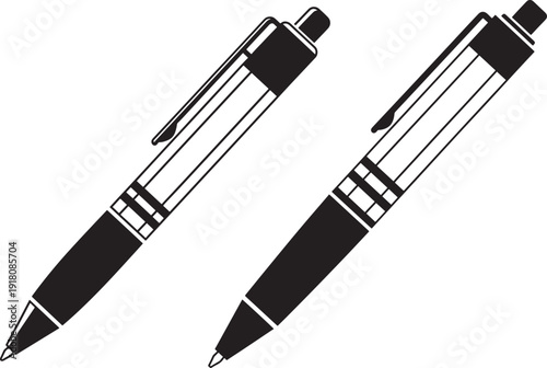 Two ballpoint pens office supplies silhouette art