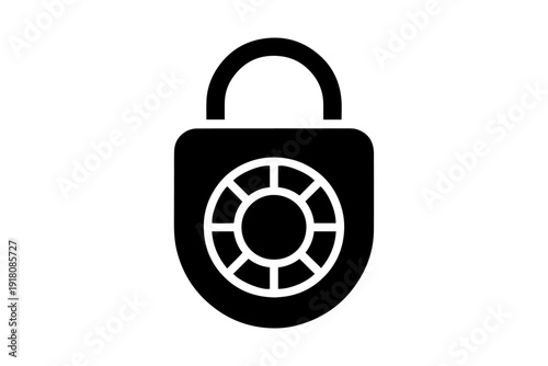 modern black padlock icon with circular dial for security and protection
