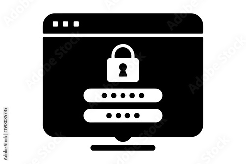 Secure computer screen with lock and password prompt, symbolizing online safety and data protection