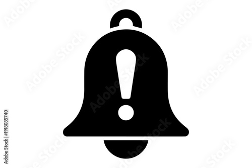 alert bell symbol with exclamation mark, a visual icon indicating warning or notification