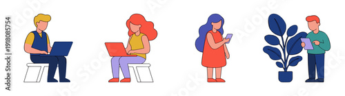 Flat Vector Remote Workers and Digital Users Asset Sheet for Modern Technology and Freelance Business Themes