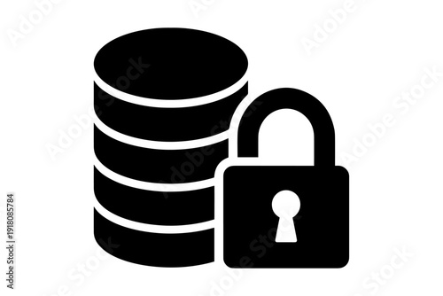 data security conceptual illustration: robust stack of digital database, protected by secure padlock, symbolizing safety and privacy