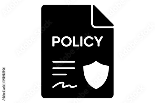 policy document icon depicting a shield emblem and essential text indicating its function, representing terms, conditions, and protective measures.
