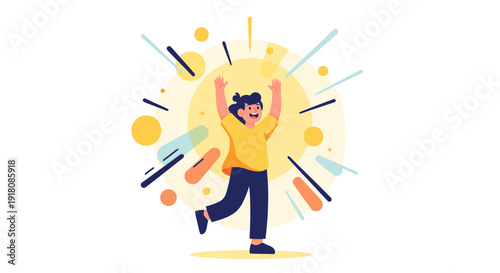 Illustration of a person dancing with creative elements surrounding them in a vibrant scene