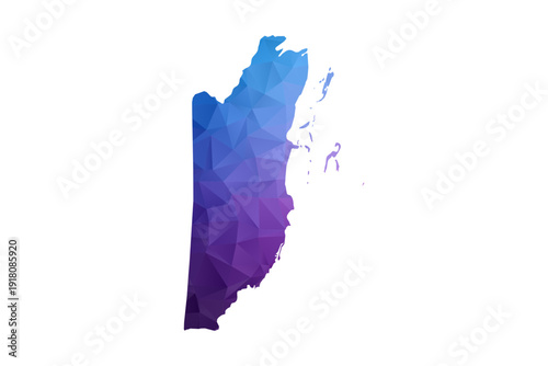 Belize Map - Polygon Style Vector Illustration in Blue and Purple Gradient, Low Poly Geometric Design, Isolated on White Background, Ideal for Infographics and Learning Materials.