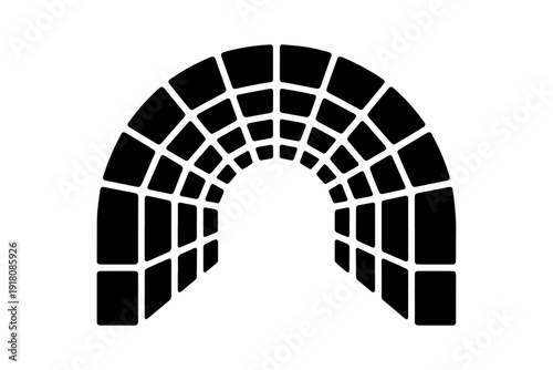 abstract geometric rendering of a tunnel, with a structured grid-like design, symbolizing concepts like perspective and passage