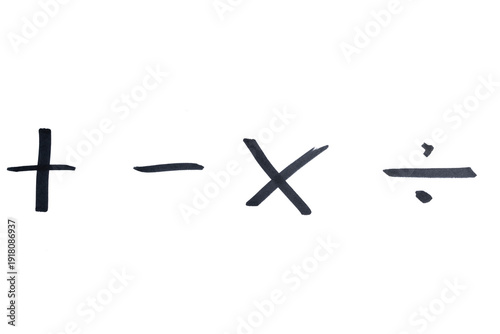 arithmetic signs drawn with black marker