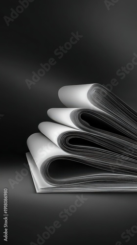 Stack of books is shown in black and white