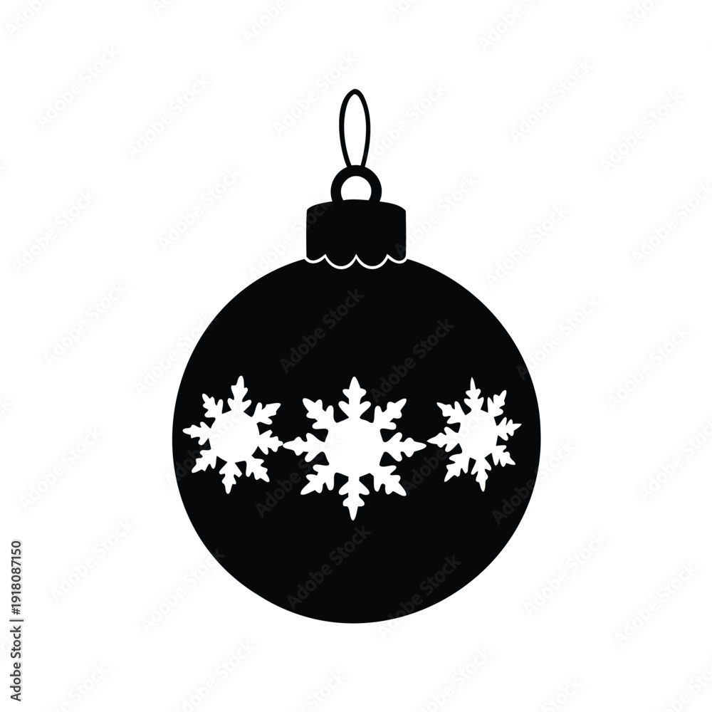 Fototapeta premium christmas ornament hanging silhouette vector illustration, Elegant black and white christmas ornament with snowflakes silhouette vector illustration