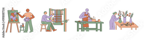 Flat Vector Artisanal Craftspeople and Creative Hobbyists Graphic Set for Small Business Branding