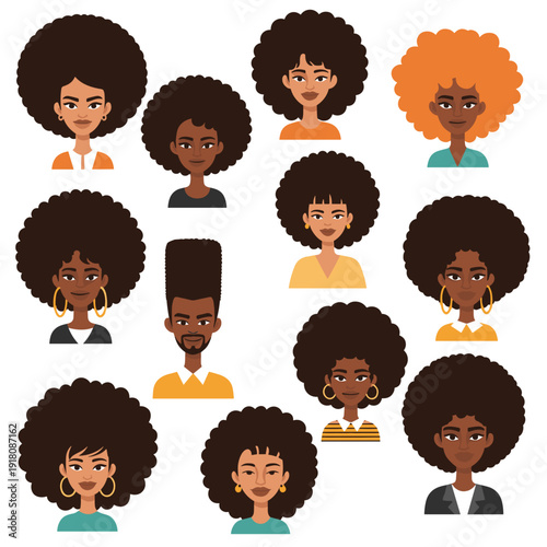 Collection of Flat Portraits of Black Women with Various Natural Hairstyles