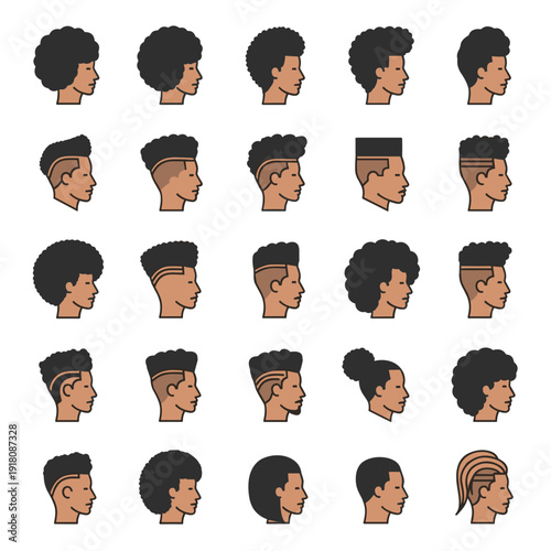 Collection of Small Portrait Icons Featuring Diverse Black Male Hairstyles