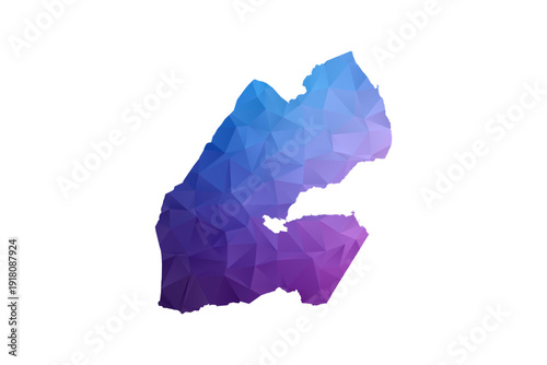 Djibouti Map - Polygon Style Vector Illustration in Blue and Purple Gradient, Low Poly Geometric Design, Isolated on White Background, Ideal for Infographics and Learning Materials.